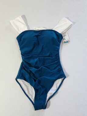 B2prity Classic Teal One-Piece Swimsuit with White Straps Size Small